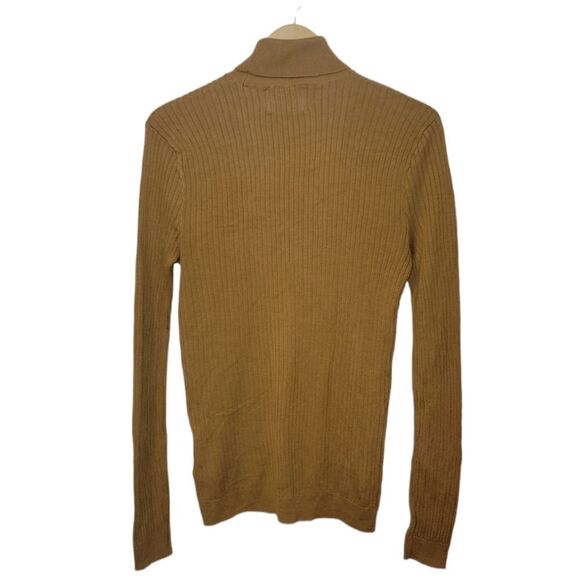 Mens Topman Ribbed Knit Lightweight Turtleneck Sweater in Camel Gold L - Picture 5 of 11